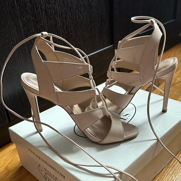 Steve Madden Sandalia Blush Nubuck Leather Lace-Up Heels - Picture 7 of 16